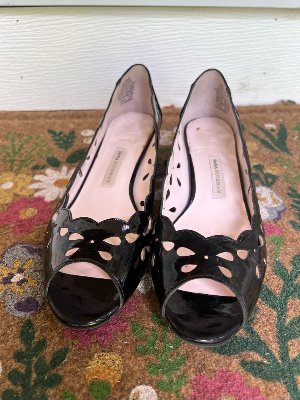 Dana Buchman Black Patent Cutout Peep-Toe Flats